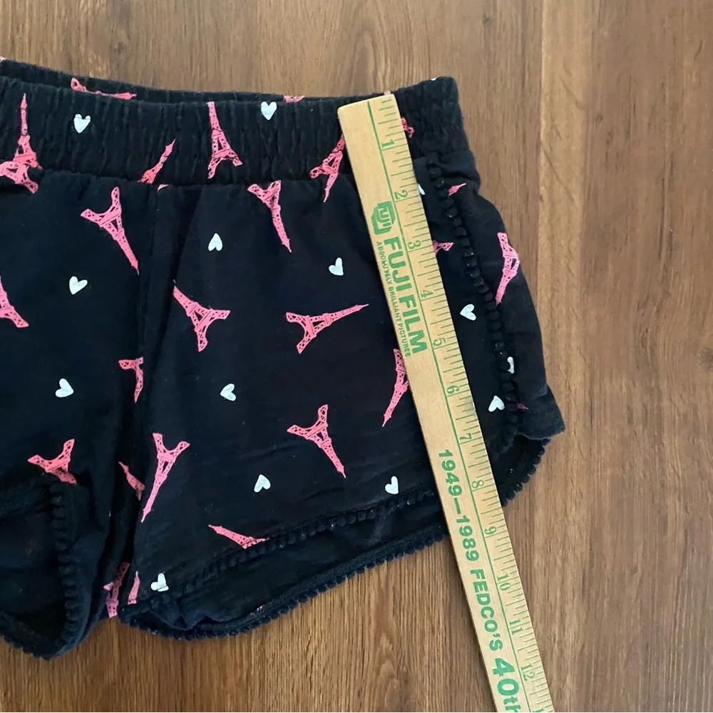 Justice Shorts Eiffel Tower Size 8 black pink Pom trim 100% cotton